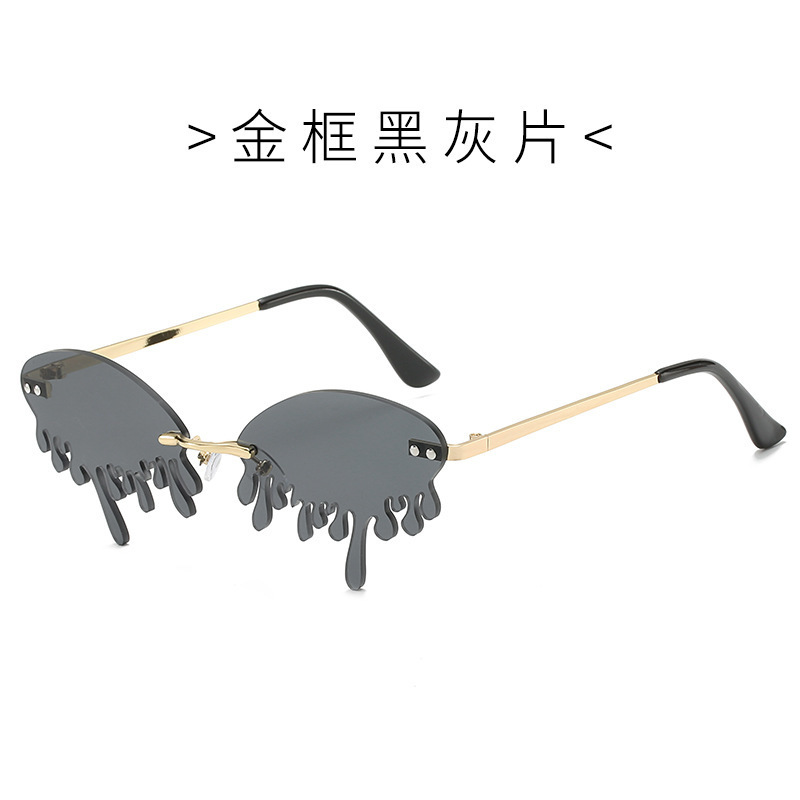 

Fashionable Trendy Sun Lens Oversized Small Shape Rimless Water Dripping Dropping Sunglasses For Women wholesale, White;black