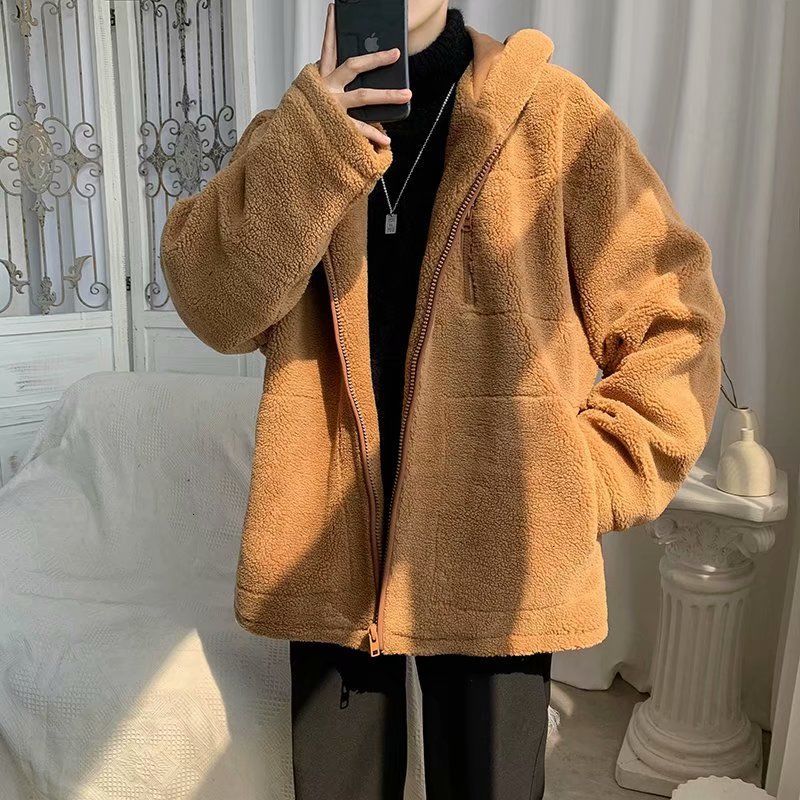 

2021 New Winter Thick Lamb Wool Jacket Men's Warm Fashion Retro Casual Hooded Men Wild Short Coat Mens Clothes M-2xl Uyhl, Black
