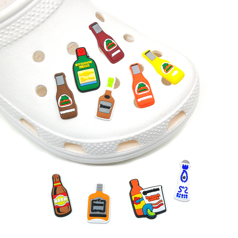 

moq=100pcs mexican style croc Charms bottles Soft Pvc Shoe Charm Accessories Decorations custom JIBZ for clog shoes childrens gift