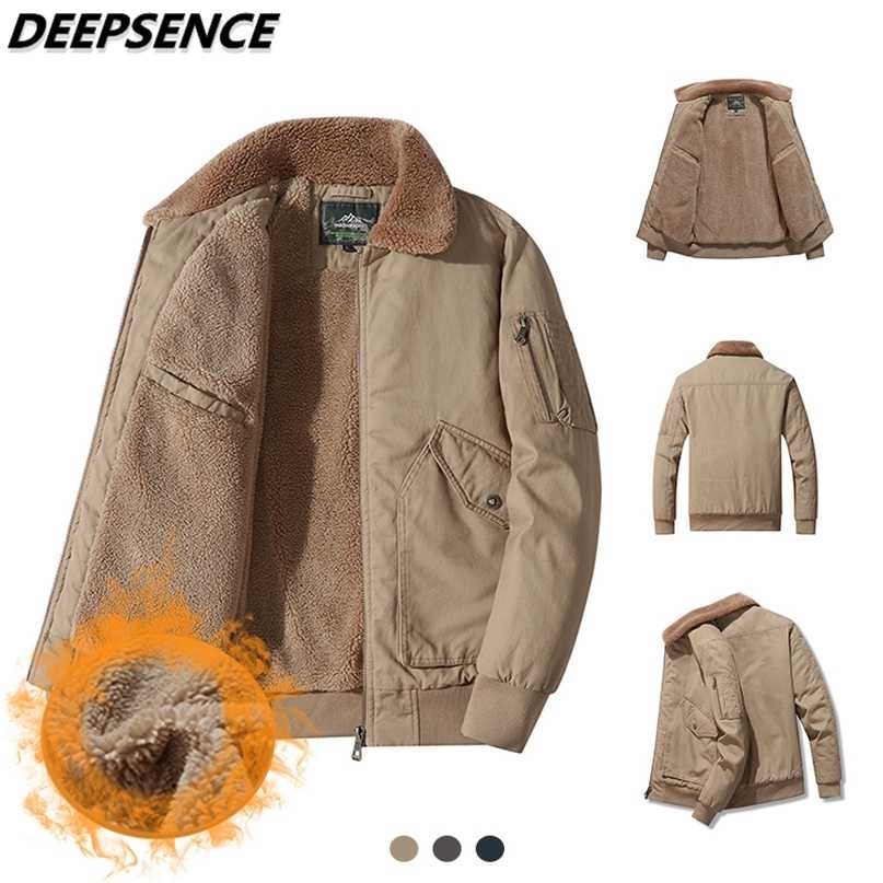 

Men Winter Jacket Thick Fleece Corduroy Keep Warm Oouterwear Cotton England Loose Plus Size Lapel Fashion Parka 211110, Khaki