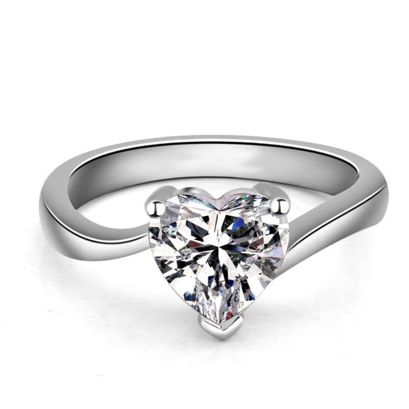 

Wedding Rings Romantic Heart Shape Cubic Zirconia Silver Color Ring For Women Size 6 7 8 9 HERR0078