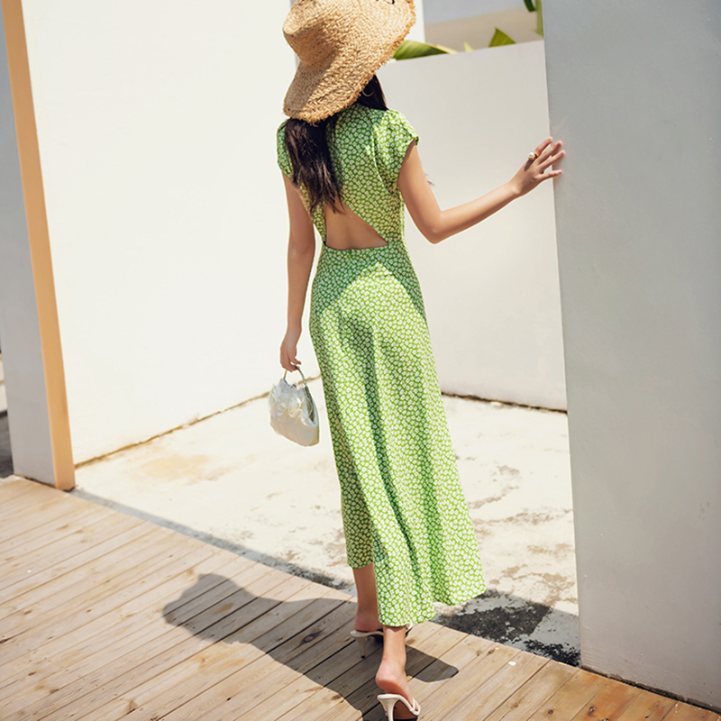 

Women Summer Sexy Backless Midi Dress Vintage Print Floral Split Boho Dress Casual Holiday Lady Beach Dress Vestidos, Black;gray
