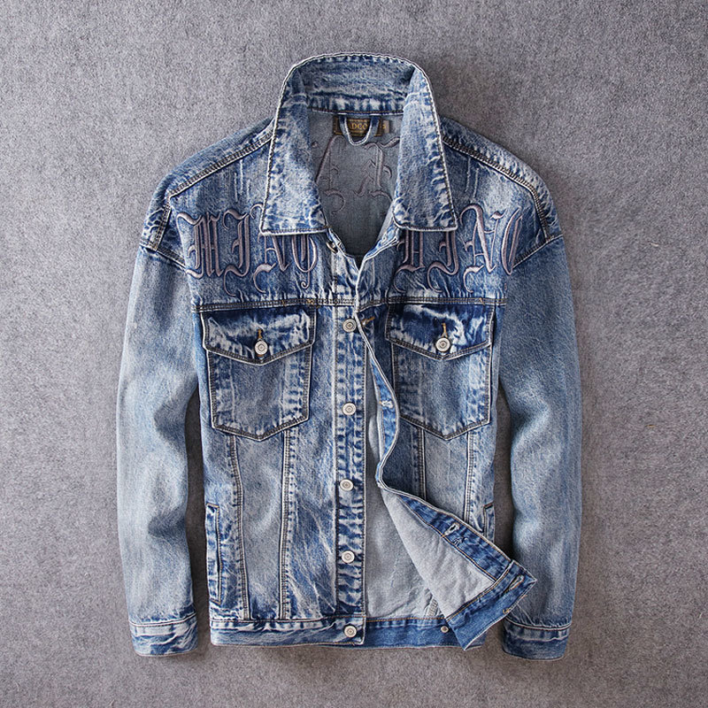 

2021 New Moda Streetwear Homens De Alta Qualidade Bordado Designer Retro Azul Denim Jaqueta Masculina Do Punk Casacos Hip Hop Jaquetas 172n, Dark blue