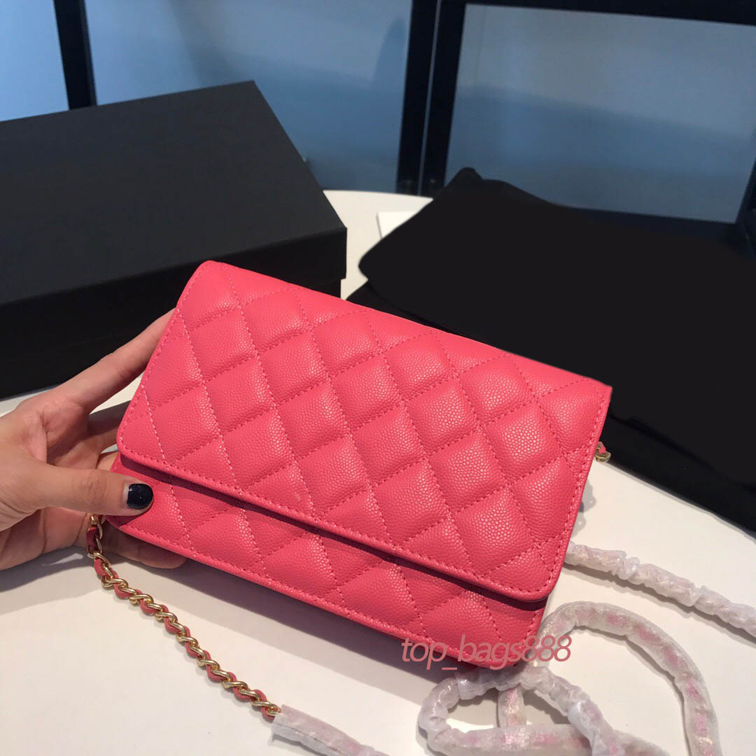 

Women Bags Wallet On Chain Chl hot pink calfskin Caviar WOC Credit Card Holder money clip purses shoulder crossbody top quality handbag bags