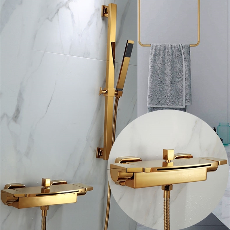 

2021 New Bathtub Set Wall Mounted Gold Faucet, Bathroom Cold Hot Bath and Shower Mixer Taps Brass I9er