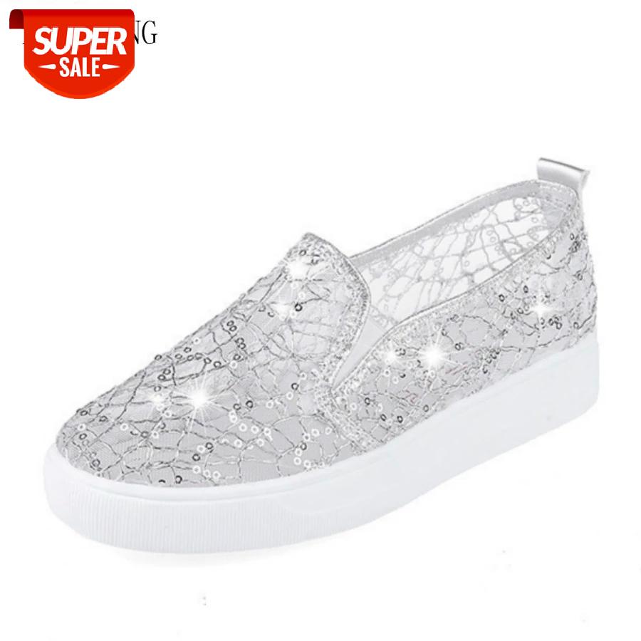 

LCIZRONG Clear Lace Casual Women Sandals Fashion Sexy Summer Sequin Female Flat Sandals Breathable Cool Laides Loafers #Wi82, Black