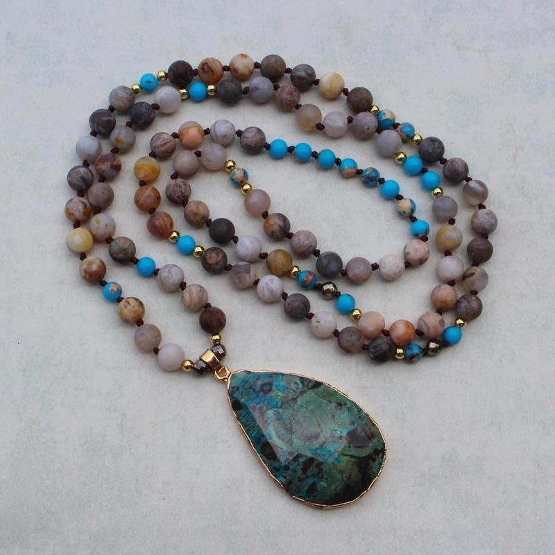 

Pendant Necklaces Quality Natural Stones Water Drop Necklace Women Long Ethnic Beaded Lariat Jewelry Wholesale PQ-10