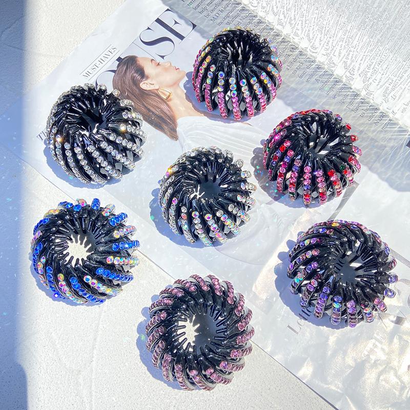 

Hair Accessories Women Shiny Rhinestone Bud Clip Nest Shape Ties Ponytail Holder Hairpins Crystal Headear
