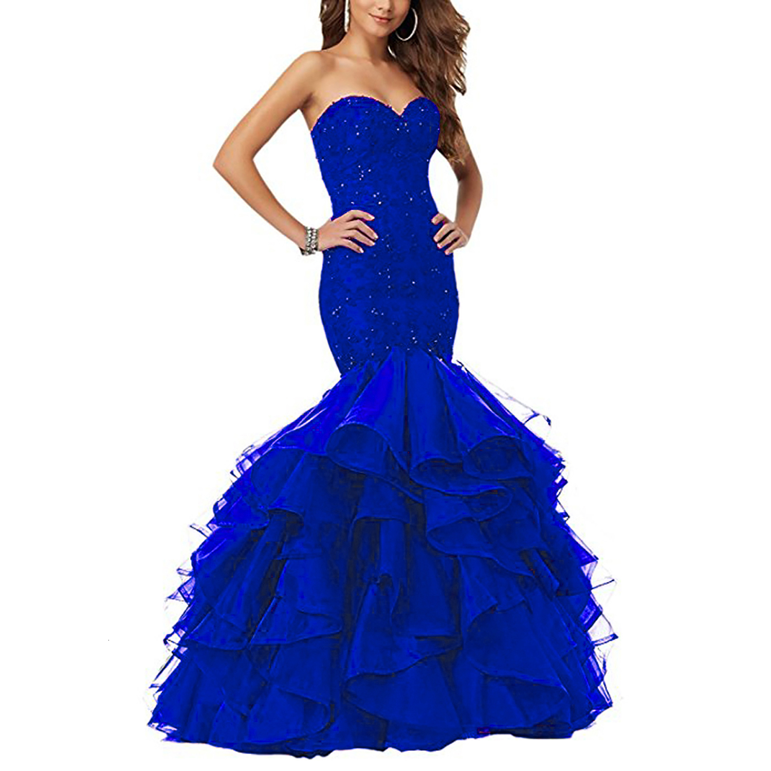 

2021 New Royal Blue Sweetment Mermaid Prom Beaded Lace Sweep Train Party Evening Es Robe De Soiree Femme Pour Mariage D9jo