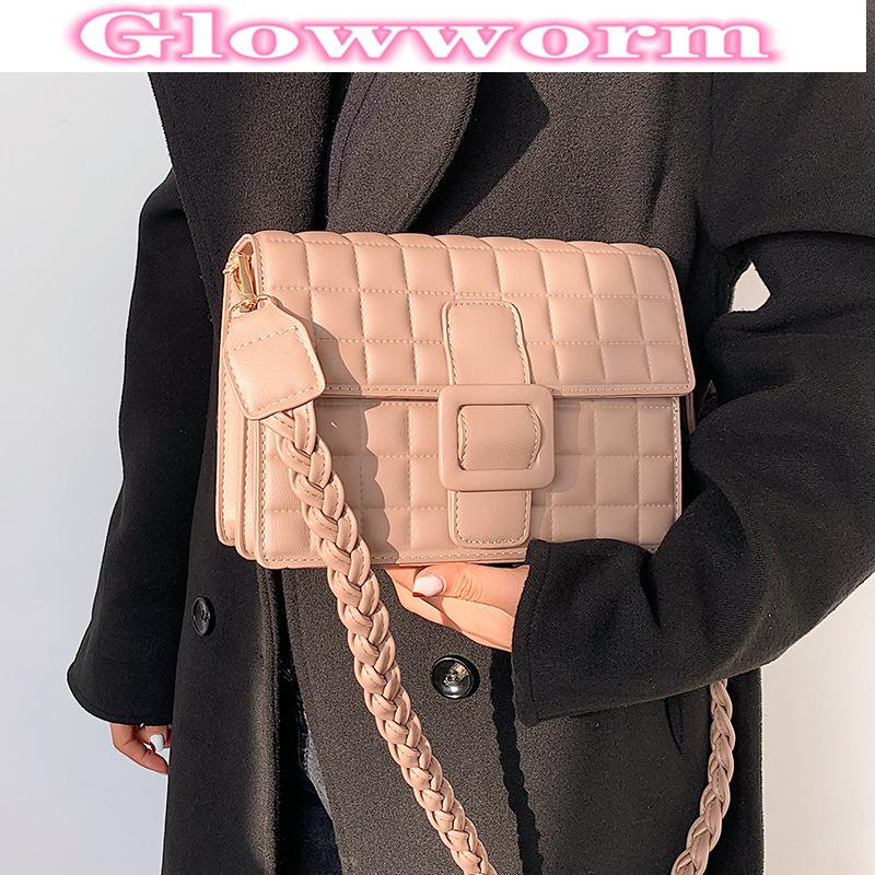 

Plaid Bags For Women 2021 Luxury Leather Handbags Designer Cute Crossbody Bag Trendy Pink Shoulder Bag Fashion Small Square, Black