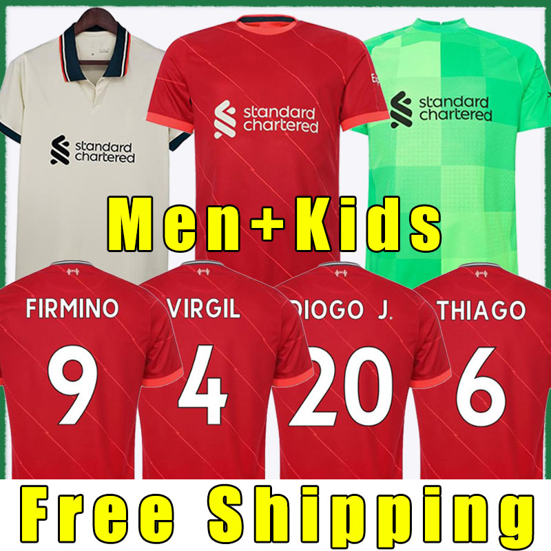 21 22 M. Salah Soccer Jerseys Thiago Firmino LVP Alexander Arnold Mane Virgil Chemise de football 2021 2022 Diogo J. Hommes Jersey Kit Kit Kit Th