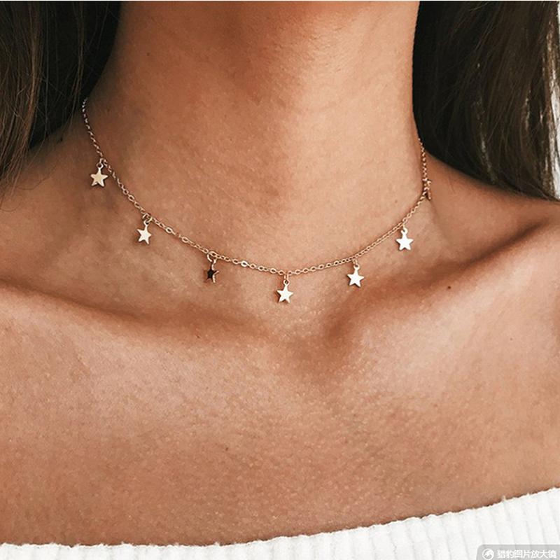 

Chokers Gold Color Star Party Women's Pendant Necklace Fashion Female Choker Necklaces Jewelry Gifts