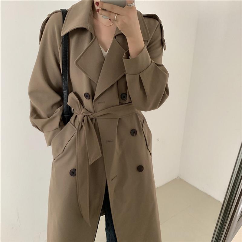 

Women's Trench Coats Alien Kitty Korean Vintage Coat Turn-down Collar Fashion Solid Loose 2021 OL Women Versatile Casual Long Elegant, Tan;black
