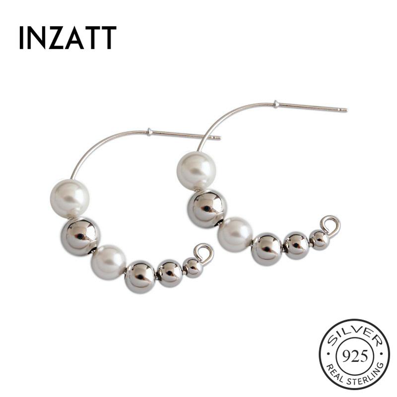 

Stud INZAINS Real 925 Sterling Silver Pearl Bead Earrings For Fashion Women Party Hiphop Fine Jewelry 18k Gold Accessories