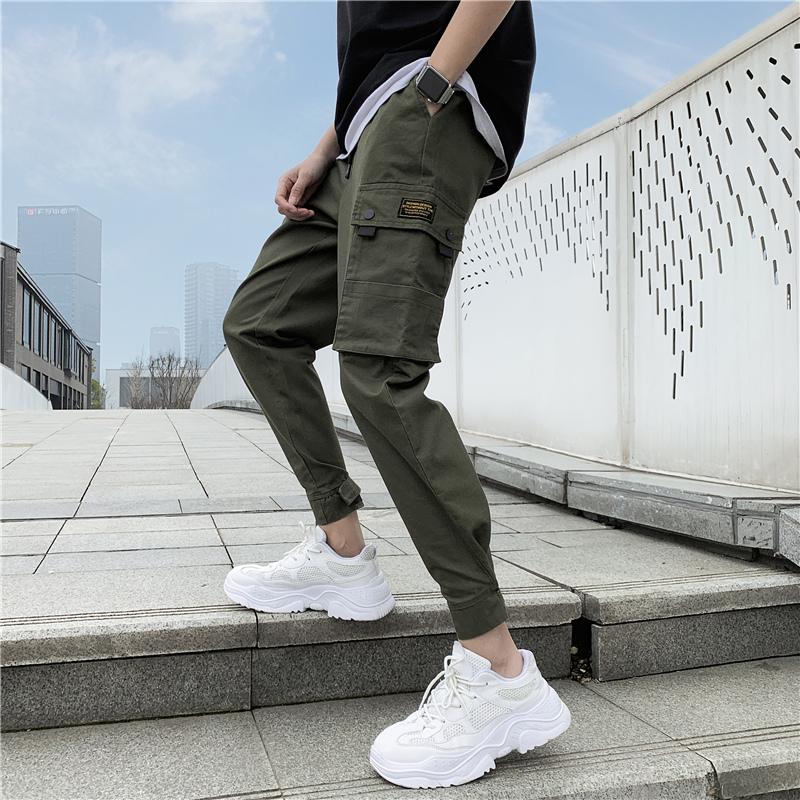 

Men's Pants 2021 Cotton Elastic Waist Cargo Multi-pocket Casual, Black 115-1