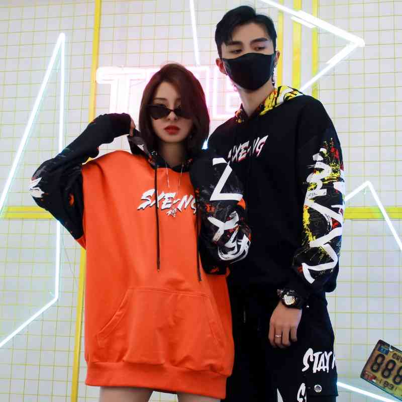

American high street brand long sleeve sweater hip hop men's loose large couple oversize top ins fashion T-shirt, White