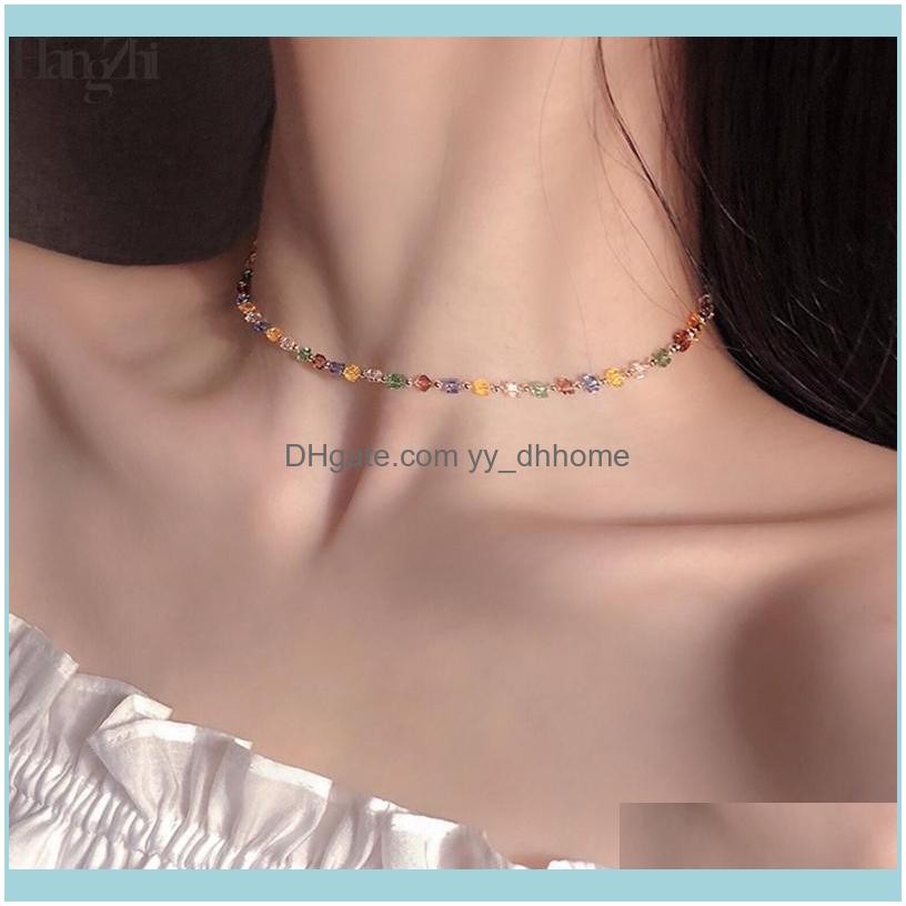 

Chokers Necklaces & Pendants Jewelrychokers Hangzhi Japan Korea Colorful Small Transparent Crystal Square Beaded Necklace Short Choker For W