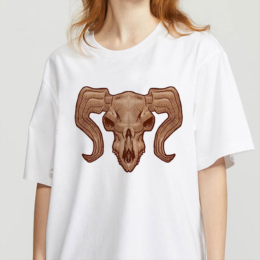 

cartoon cattle sheep avatar printed women t shirts harajuku short sleeve neck tee femme, White