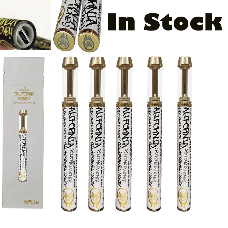 

California Honey Disposable Vape Pens 1ml Ceramic Coil Rechargeable Battery Precharg Thick Oil Cartridges Empty Round Copper Gold 510 Carts ECigs Packaging Delta8