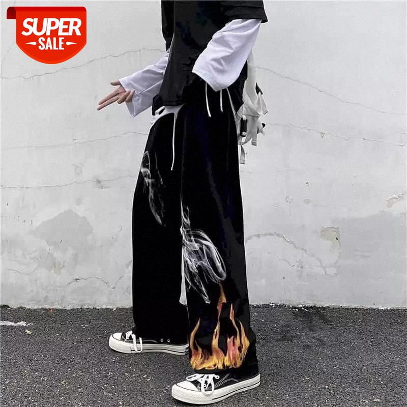 

Plus Size Woman Pants Gothic Clothes 2021 Korean Retro Ins Harajuku Trend Dark Print Casual Pants Straight Wide Leg Bottom #oh2U, Black;white