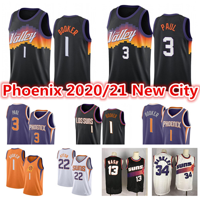 

Men's Chris 3 Paul Devin 1 Booker Jersey DeAndre 22 Ayton Steve Charles Nash Barkley Suns City Black Edition 2021 New Basketball Jerseys, Black;red