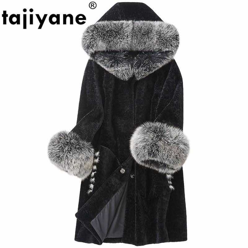 

Women's Fur & Faux Autumn Winter Coat Women Clothes 2021 Korean Vintage Real Collar Wool Jacket 100% Sheep Shearling Tops ZT4123, Black