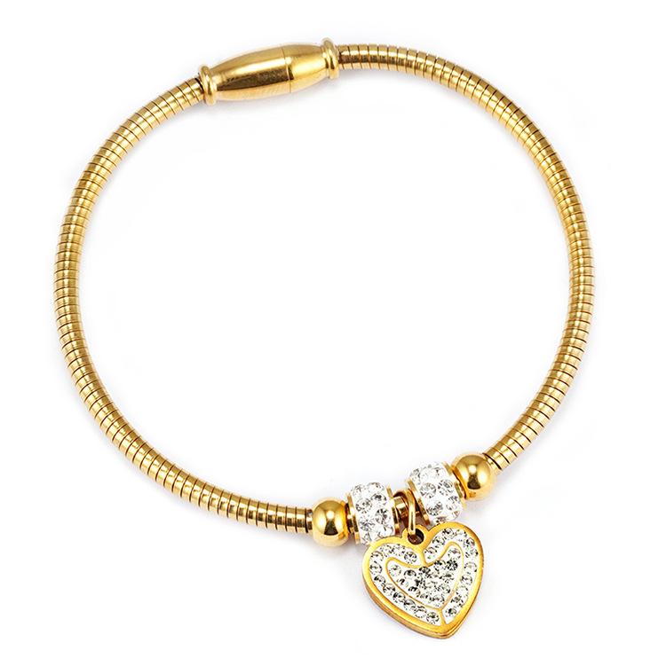 

Bangle Heart-shaped Titanium Steel Bracelet With Drill Magnetic Clasp For Men And Women, Black