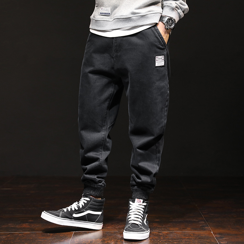 

2021 New Fashion Streetwear Loose Fit Black Color Denim Cargo Japanese Vintage Designer Hip Hop Jeans Men Harem Pants 0hem