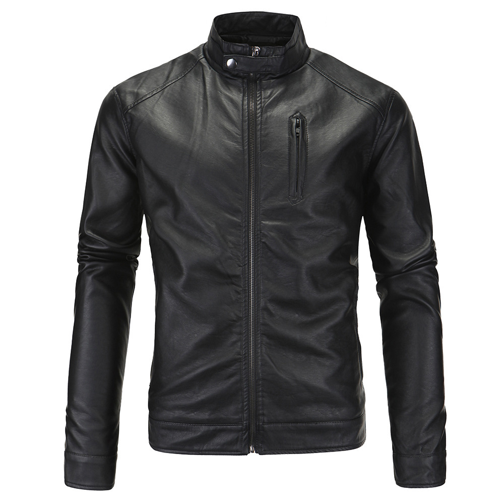 

2021 New Brand Vintage Pu Motorcycle Fashion Faux Leather Jacket Spring Autumn Coat Men Black Vc3m, Coffee