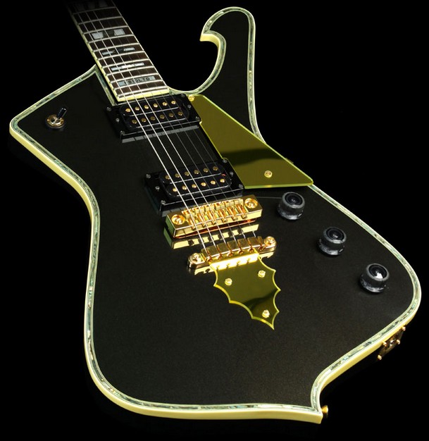 

PS10 Iceman Paul Stanley Gloss Black Electric Guitar Abalone Body Binding, Mirror Pickguard, Flame Shaped Tailpiece, Chrome Hardware
