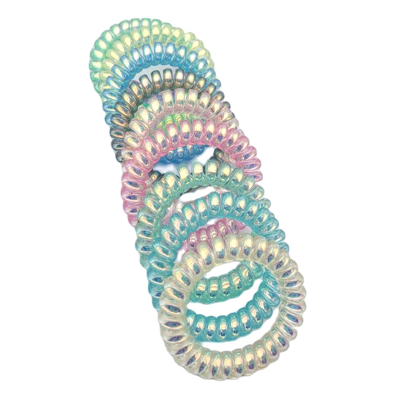 

Wholesale 100 Pcs AB Colorful Transparent Big Telephone Holder Wire Elastic Hair Bands For Girls Rubber Headband Pony Tails Accessories, Golden;silver