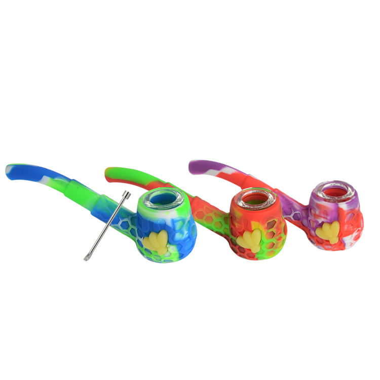 

New Design sherlock Silicone Honeycomb Smoking oil Bee Hand Pipe With Glass Bowl & Dabber tool Assorte Colors