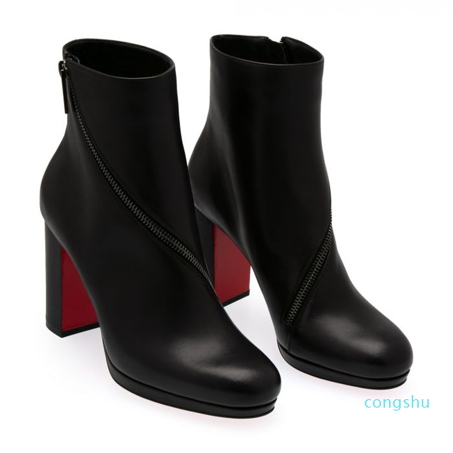 Chaussures de designer de luxe pour femmes pour femme pour femme Bottes de fond rouge BIRGITTA ZIP autour de Bootie Marque Chunky Heeled Femme Se