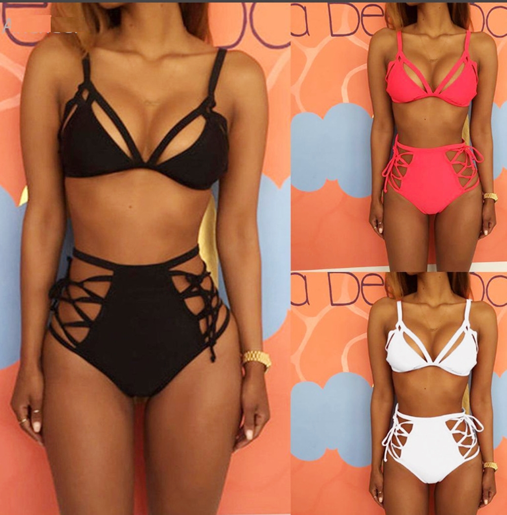 

Women's Swimwear Summer Triangle Hollow Swimsuit High-Waist No Steel Ring Without Chest Pad Split Two-piece Bikini Set Surfing Vacation High Resilience Tankinis, Black