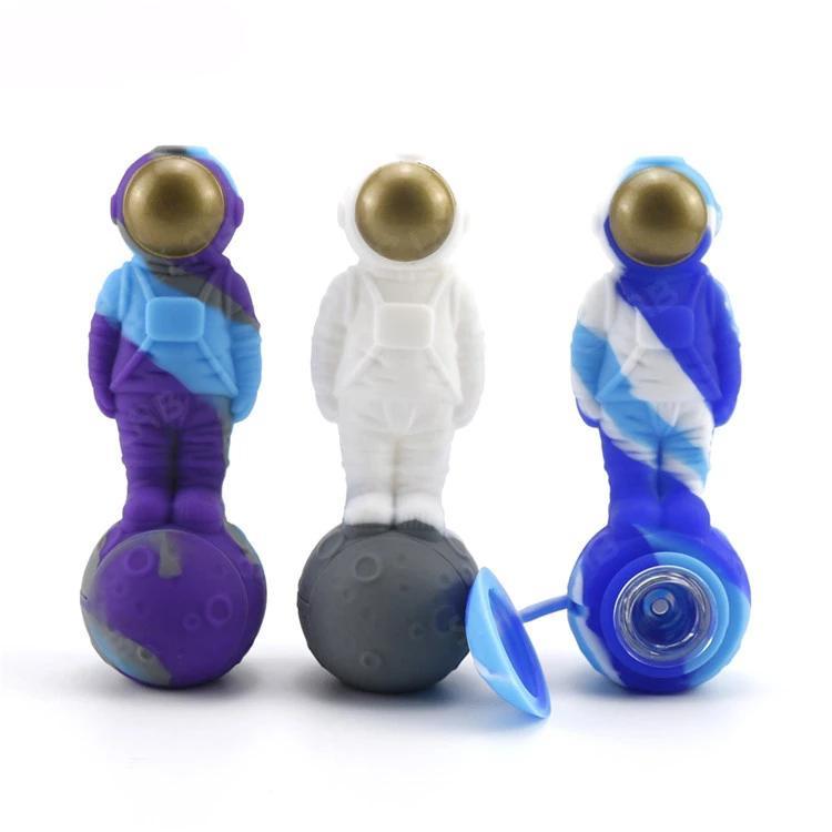 

smoking pipes 4.9inch 125mm delicate silicone smokinng Astronaut on the Moon Pipe with Glass Bowl in many color