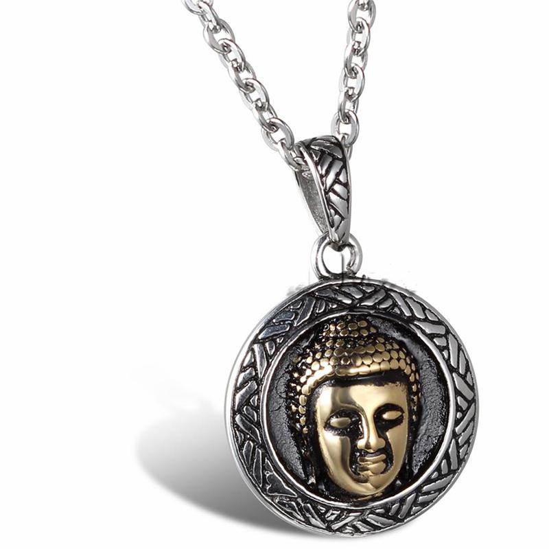 

Pendant Necklaces Vintage Men Women Chinese Gold Buddha Necklace Personality Stainless Steel Jewelry 55 Cm Chain