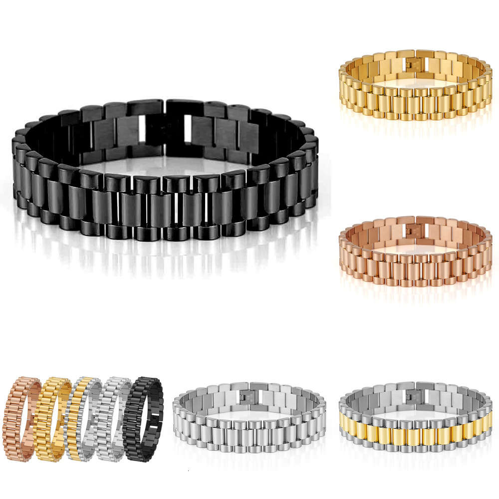 

j2021men's Jewelry 15mm solid stainls strap gold plated simple wide titanium steel Bracelet, Black