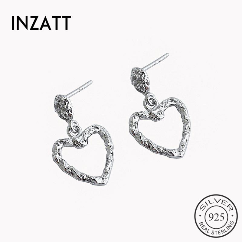 

Stud INZAReal 925 Sterling Silver Irregular Heart Earrings For Fashion Women Party Fine Minimalist Jewelry Punk Accessories