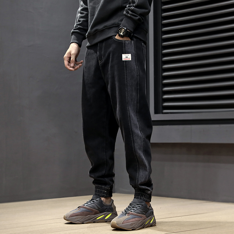

2021 New Fashion Streetwear Spliced Designer Loose Fit Cargo Pants Slack Bottom Harem Japanese Hip Hop Jeans Men Joggers Crqi, Black