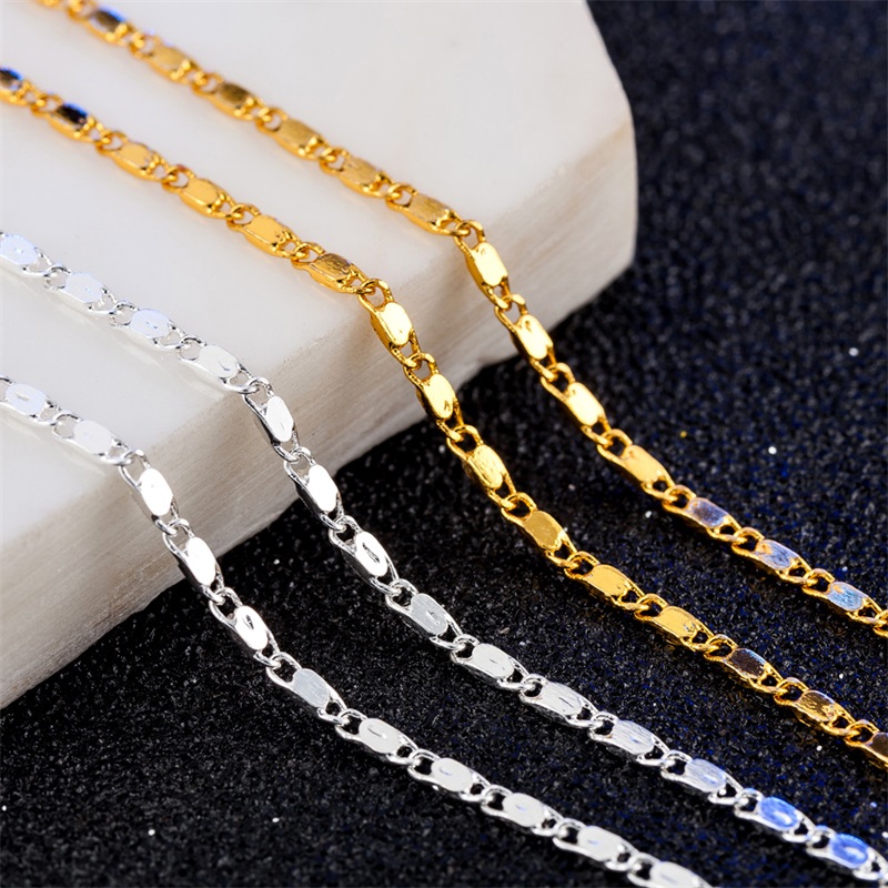 

2mm Smooth Flat Chains Necklace Fashion Women 18K Gold Plated Chain for Men 925 Silver Necklaces Gifts DIY Jewelry 1198 B3