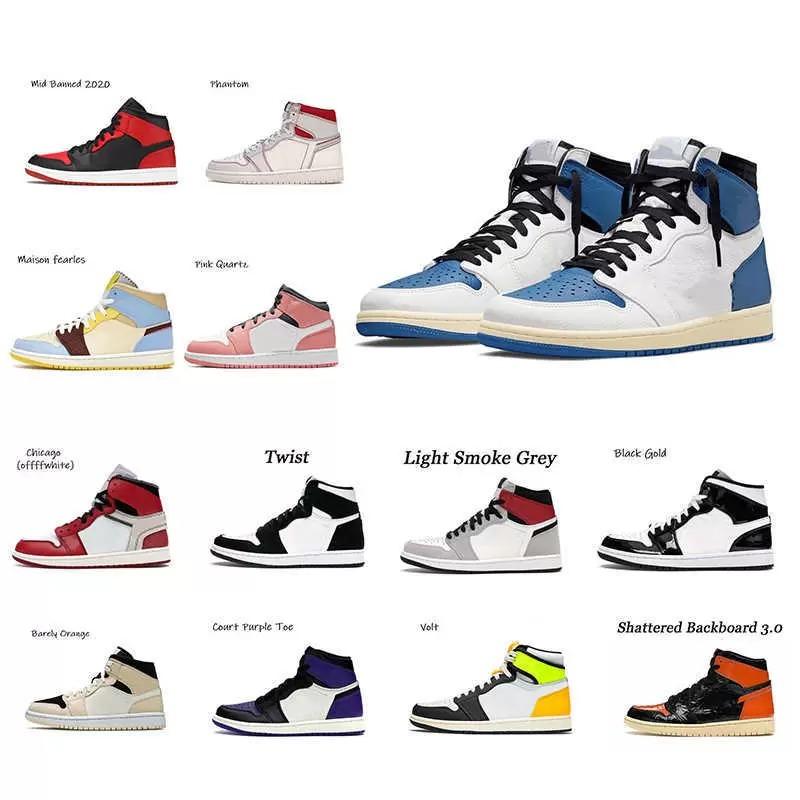 

(Exempt postage) jumpman 1 classic high quality Retro High Fearless UNC Chicago Basketball shoes men and women black toe royal OG obsidian s, 554724 073