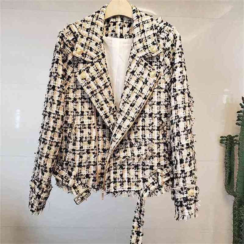 

Lady Unique Button Long Sleeve Design Fashion Tweed Jacket Businesswomen locomotive Formal Short Coat 210603, Picture color