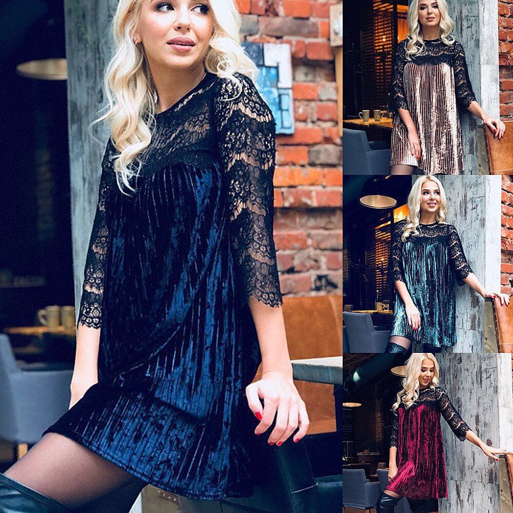 

2021 New Mesh Half Sleeve Women Summer Mini Sexy Lace Club Night Women' Elegant Es Fashion Patchwork Vintage Vestidos 6qus, Burgundy