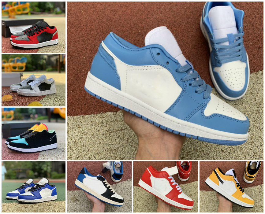 

Jumpman 1 Low basketball shoes 1s top OG UNC Court Purple Red Orbit Aurora Smoke Grey Bred University Gold trainers sneakers Eur 36-46, Box
