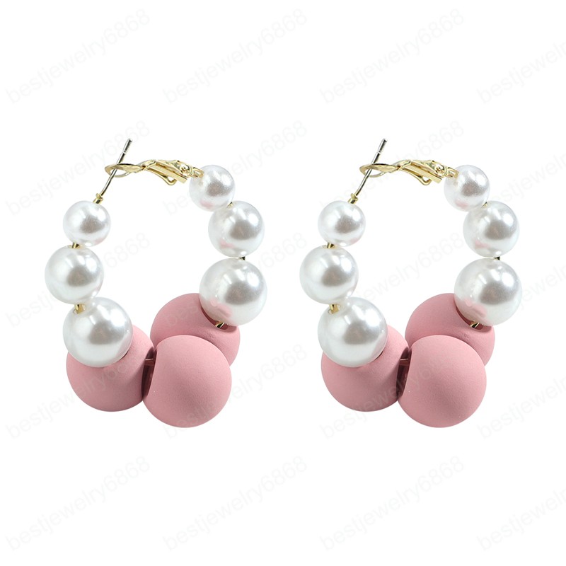 

Korean Gold Color Metal Pearl Hoop Earrings Fashion Green Circle Hoops Statement Earrings for Women Party Jewelry