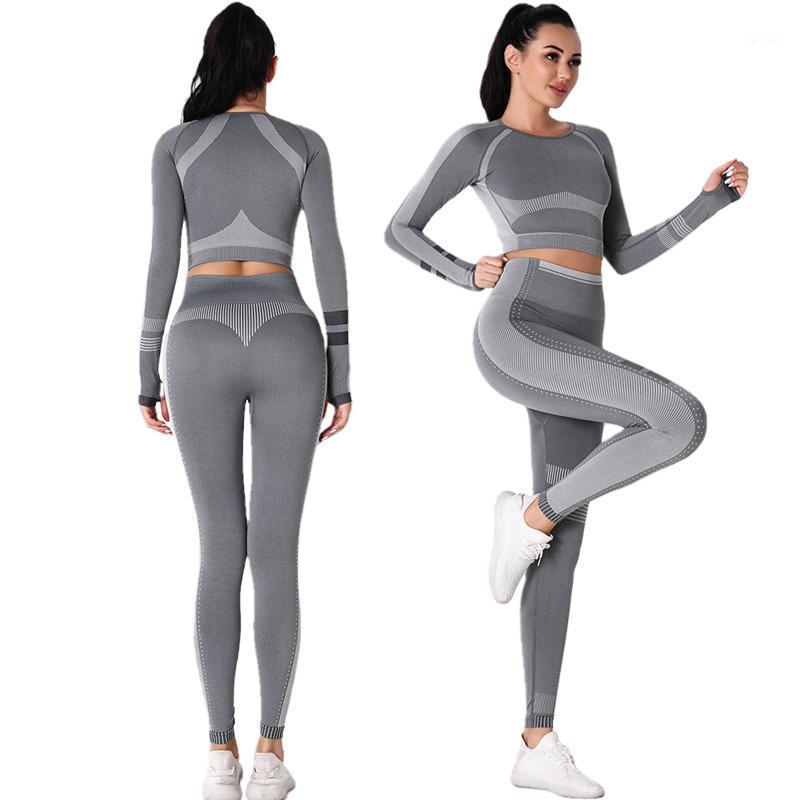 

Yoga Outfit 2021 Set Running Sportswear Tight-Fitting Breathable Seamless Knit Long-Sleeved Fitness Suit Workout Clothes For Women, Tianlanse