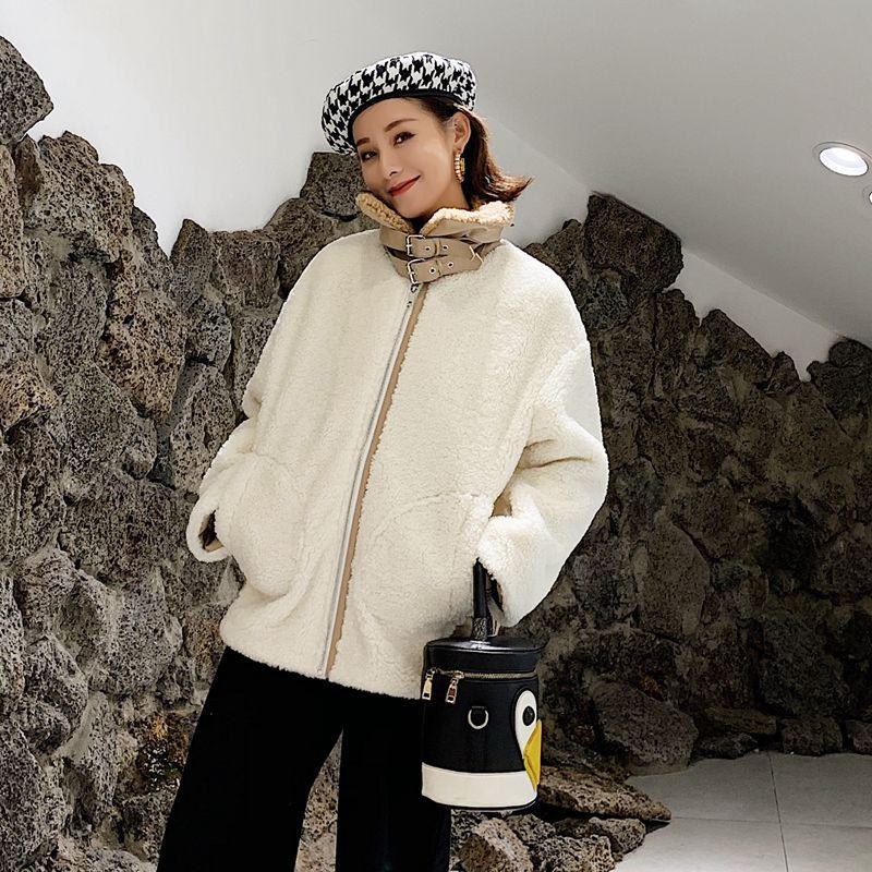 

Women' Fur & Faux Coat Winter 2021 Korean Loose Wild Lambskin Short Overcoat Jacket Women, Beige