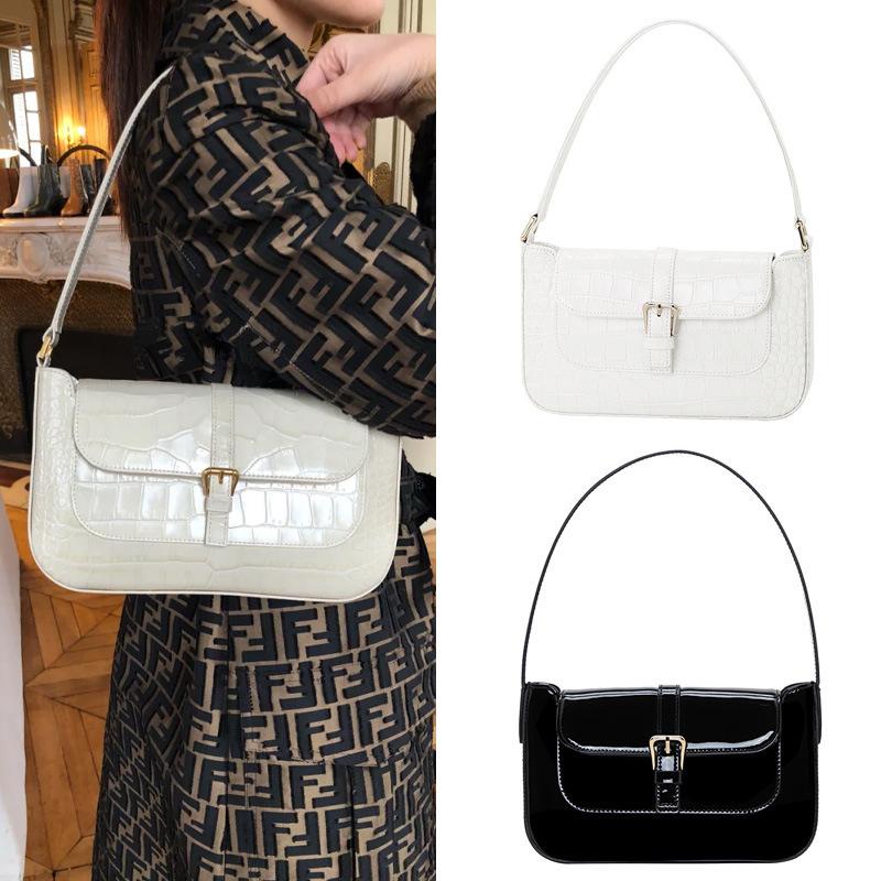 

Niche New Cowhide Handbag Net Red Baguette Underarm Bag Shoulder Portable Leather Crocodile Pattern bags for women 2021, Black