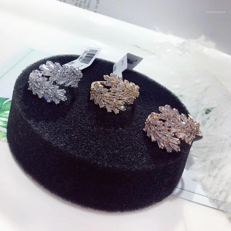 

Wedding Rings Luxury Cubic Zircon Baguette Ring Engagement Adjustable 3Colors For Women Glitter Elegant Hand Made J1801, Slivery;golden