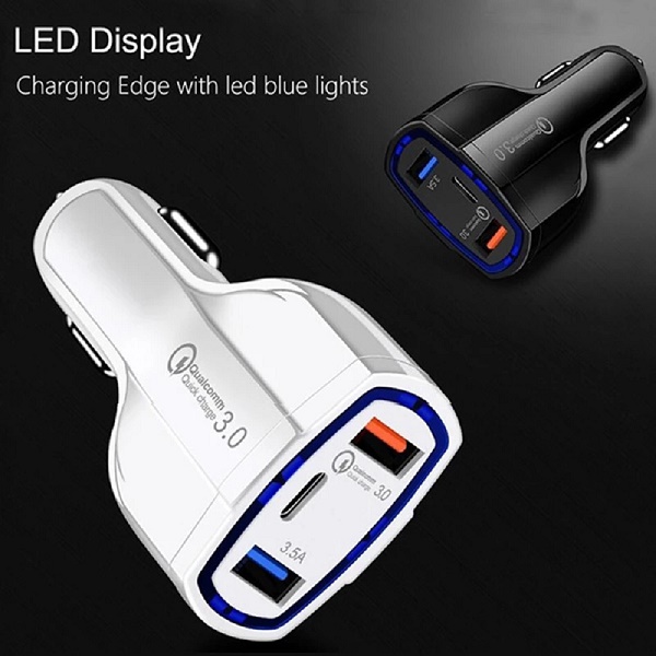

3 Ports Car Charger 5V/3.1A QC3.0+USB2.0 and PD Type-C Fast Adapter